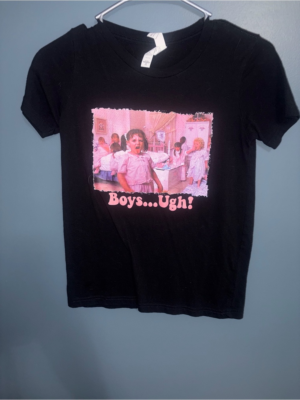 The Little Rascals Darla Girls' Black Tee with Pink 'Boys...Ugh!' Graphic